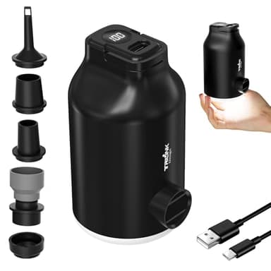 Pompe à Air Électrique pour Matelas Lits Gonflable, Sacs de Rangement Sous Vide – Mini Portable, Rechargeable, Gonflage & Dégonflage Rapide avec 5 Buses, Lumière LED, Arrêt Auto pour Bouées de piscine