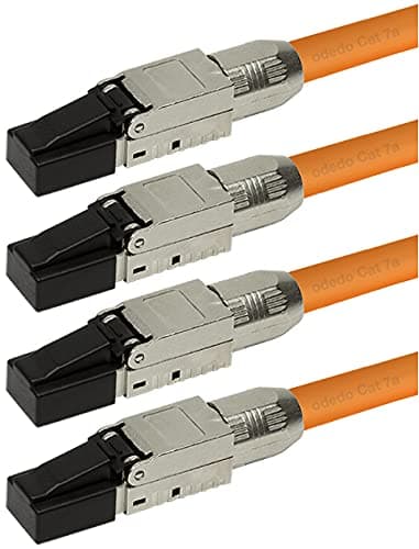 odedo Lot de 4 fiches réseau CAT6A et CAT7 RJ45 jusqu'à 10 Gigabit pour câble de pose de câble réseau, montage sans outil, fiche à sertir, câble d'installation également PoE+, AWG 22-26