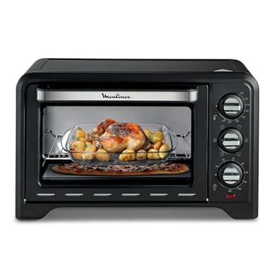 Moulinex Four posable 33 L, Chaleur tournante, Convection de pointe, 6 modes de cuisson, Thermostat réglable jusqu’à 240 °C, Timer 120 min, Grille réversible, Maniques silicone, Optimo Noir OX464811
