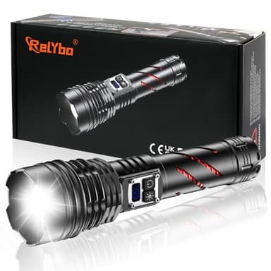 Relybo Lampe Torche Led Ultra Puissante 1000000 Lumen, Lampe De Poche Led Ultra Puissante, Lampe Led Torche Rechargeable, Lampe torche Tactique Puissante Flashlight 2 Interrupteur Pour Camping Urgence