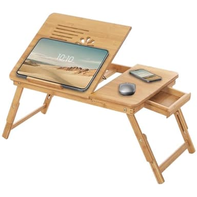 SONGMICS Table de lit pliable en bambou pour PC portable inclinable 55 x 35 x 29 cm LLD002