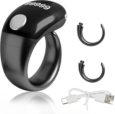 KEWAYO Compteur Digital de Tasbih Bague - Bague de Prière Musulmane avec Affichage OLED Étanche, Compteur d'Invocation Doigt Taille Adjustable 18-22mm, Rappel de Prière