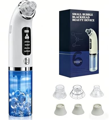 Aspirateur Pour Points Noirs, Extracteur Points Noirs Visage pour le Nettoyage du Visage, Traitement de l'acné et Soins de la Peau, 4 Modes, 6 Sondes et Réservoir d'eau Visible, Rechargeable-Blanc