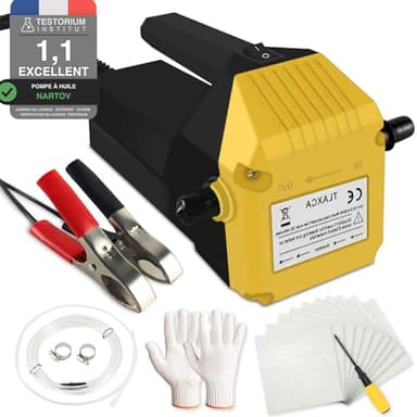 VKE Pompe Vidange Huile Moteur 12V 80W, Pompe Essence avec Poignée Anti-Brûlure, Pompe Electrique Vidange Huile Moteur, Pompe à Huile pour Moto, Voiture, Bateau (Jaune)