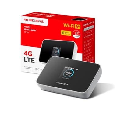 TP-Link MT115 Mercusys Hotspot 4G LTE Mobile Wi-FI, MiFi 6 AX300 Jusqu’à 287 MB/s, Pocket WiFi Portable, Batterie 2400 mAh, Écran LCD, Jusqu’à 10 appareils, Déverrouillé Compatible Toute SIM