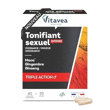 Vitavea Bien-être - Complément Alimentaire Tonifiant Sexuel Intense pour Homme - Performance, Vigueur, Endurance Sexuelle - Maca, Gingembre, Ginseng, 40 gélules - Cure de 20 jours - Fabriqué en France