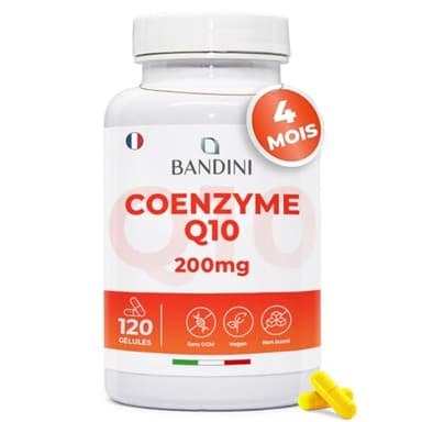Bandini® Coenzyme Q10 200 mg 120 Gélules (4 Mois) – Puissant Antioxydant Naturel - Protecteur Anti-Age - Co Q 10 Fortement Dosé Vegan – Coq10 Ubiquinone à Haute Biodisponibilité - Absorption Maximale