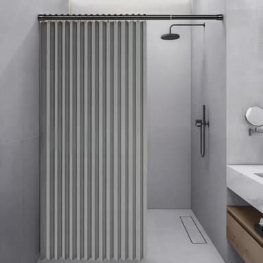 Momooda Rideau de Douche Pliable Aimantée en Lin Anti-Moisissure, Imperméable, Anti-Éclaboussures, Fermeture Rapide, Gris, 100x200cm