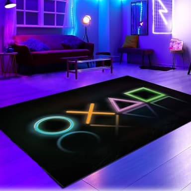 CARPETIA Tapis Gaming-Zimmer antidérapant Néon Plat Facile d'entretien Lavable résistant adapté aux Robots Jeunes Salon décor Moderne stylé en Noir & Couleurs néon 50 x 90 cm