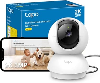 Tapo C210 Caméra WiFi Intérieure 2K 3MP, Rotation 360°, Détection de Personne&Pleurs de Bébé, Vision Nocturne, Audio Bidirectionnel, Stockage Cloud&microSD 512 Go, Alexa et Google Assistant