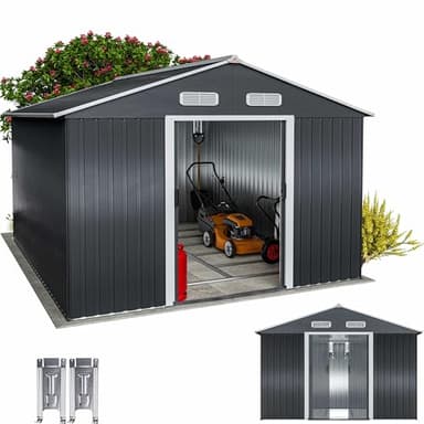 GARDEBRUK® Abri de Jardin métal XXXL 8m² Fondation 315x260x180cm Porte coulissante Anthracite cabane de Jardin cabanon Rangement Outils 15m³