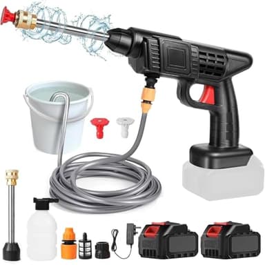 Pistolet à Eau Haute Pression, Nettoyeur Haute Pression sans Fil 30Bar, 6000mah Pistolet à Eau pour Lavage De Voiture à Domicile éLectrique pour Lavage De Voiture, 240 L/h, Tuyau 5m (2× Batteries)