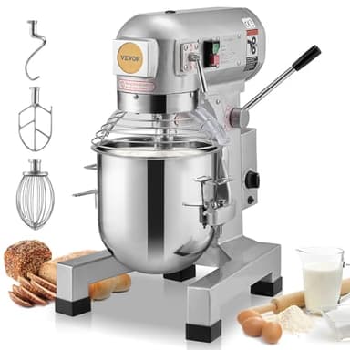 VEVOR Robot Pâtissier Commercial 10 L, Batteur sur Socle avec 3 Vitesses Réglables, Mixeur à Pâte 550 W avec Bol en Inox et 3 Accessoires de Mélange, pour Restaurant, Boulangerie, Pâtisserie, Café