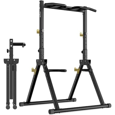 DH FitLife Power Tower pliable Station de dips | Barre de traction autonome jusqu'à 150 kg avec barres de dips et supports pour haltères | Station de musculation | Rack pour salle de sport à domicile