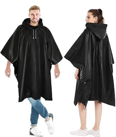 Gerhannery 2Pcs Poncho Pluie Imperméable, Réutilisable Cape de Pluie avec Capuche, Poncho de pluie pour Homme Femme (FR/ES, Alpha/lettres, Taille unique, Grande taille, Taille normale, 2, Noir) (Noir)