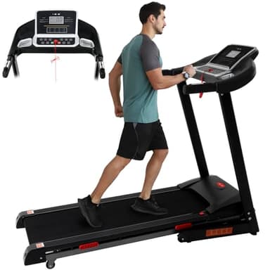 ISE Tapis de Course Inclinable Automatique Pliable, Tapis Course Electrique Motorisé 735W, Tapis de Marche 16KM/H Ecran LCD&12P, Tapis de Sport Fitness Course, Tapis Roulant Bluetooth à Domicile