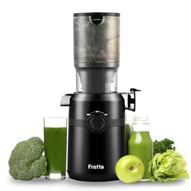Extracteur de Jus, Fretta Extracteur de Jus de Fruits et Légumes Entiers, Grande Ouverture de 108mm Slow Juicer, 1L Capacité, Pression à Froid, Facile à Nettoyer, Sans BPA, 200W(Noir)