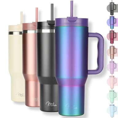 Milu Gobelet thermique 1200ml avec paille & anse, 24h glacé / 12h chaud Tumbler 40oz en acier inoxydable avec poignée, isolant bouteille to go (Aurora, 1200ml)