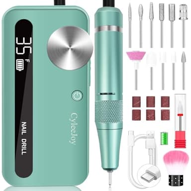 CyleeJoy Ponceuse pour Ongles Professionnel 35000 RPM, 12 en 1 Lime a Ongle Electrique Portable, Ponceuse Ongle Sans Fil Rechargeable pour Acrylique/Gel, Machine à Ongles de Qualité Salon (Vert)
