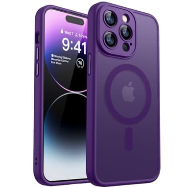 CANSHN Coque Magnétique pour iPhone 14 Pro Max(6,7 Pouces), Compatible avec MagSafe, [Protection Complète de l'appareil Photo] Housse Fond Mat Translucide,Violet Foncé
