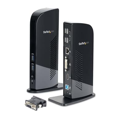 StarTech.com Station d'Accueil pour Ordinateur Portable USB 3.0 à Double Écran avec HDMI et DVI/VGA, Hub USB-A 6x, GbE, Audio, Docking Station Universelle Type-A - Windows/macOS/ChromeOS (USB3SDOCKHD)