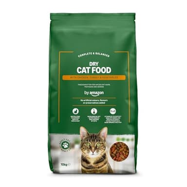 by Amazon - Croquettes complètes pour chats adultes, au poulet, dinde et légumes, 10kg, lot de 1