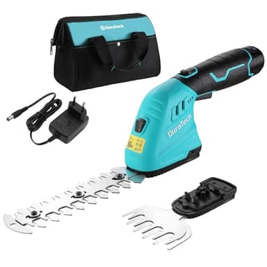 DURATECH Cisaille Sculpte-Haie Electrique, Taille-Herbes sans Fil 12V, Taille Haie Batterie 2000mAh, 2 Lames, Cisaille a Gazon Léger pour Coupe, Elagage, avec Sac Oxford