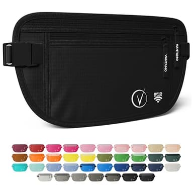 Vantamo Sac Banane Femme Ultra Fin avec Protection RFID, Antivol Banane Homme avec Sangle Réglable, Ceinture Course à Pied Légère pour Voyage et Sport, Pochette Secrète pour Telephone et Passeport