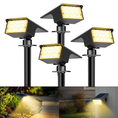 kolpop Lot de 4 Spot Solaire Exterieur, 77 LED Lampe Solaire Exterieur Jardin Puissante avec 3 Modes d'Éclairage, Lumiere Exterieur IP65 Étanche pour Jardin Allée Chemin, Blanc Chaud