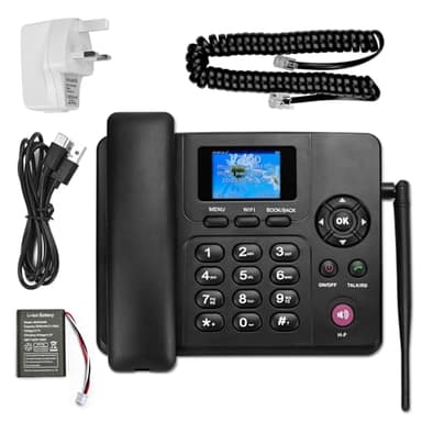 Lychee Téléphone fixe sans fil 2,3,4G – Double SIM, WIFI – Multi-langue, grand écran rétroéclairé couleur – Antenne détachable – Téléphone de bureau pour bureau/hôtel/résidentiel