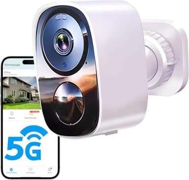 Funstorm 2K/3MP Caméra Surveillance Extérieur sans Fil à Batterie, Double Bande Wi-FI 2.4G/5GHz, Audio Bidirectionnel,Détection de Mouvement, Vision Nocturne en Couleur, IP66, Stockage Cloud Gratuit