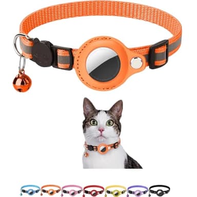 Collier GPS-Tag pour Chat Étanche et Réfléchissant – Anti-Perte sans Abonnement – Fermeture Anti-Étranglement – Collier Chat + Tracker Réglable pour Chaton, Chats et Petits Chiens (Orange)