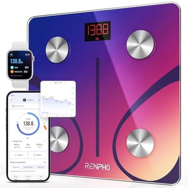 RENPHO Balance Pese Personne, Balance Connectée Bluetooth Pèse Personne Impédancemètre, Balance Impedancemetre avec 13 Données Corporelles (BMI/Graisse Corporelle/Masse Osseuse/BMR/Eau), Rouge, Elis 1