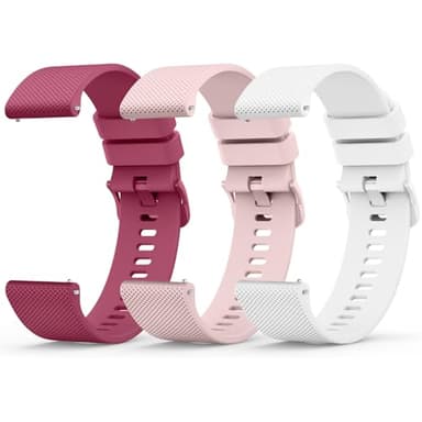 Wanme 3 Pièces 20mm Bracelet de Montre en Silicone, Souple Bracelet de Replacement en Dégagement Rapide avec Boucle en Même Couleur Homme Femme 20mm, Vin Rough/Rose/Blanc