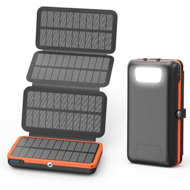 A ADDTOP Chargeur Solaire 20000 mAh - Powerbank Solaire Charge Rapide 3 Sorties avec 4 Panneaux solaires Pliables Chargeur Portable pour téléphones Portables, tablettes Orange
