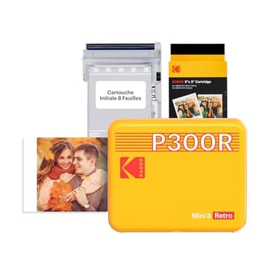 KODAK Mini 3 Retro 4PASS Imprimante Photo Portable (7,6x7,6cm) - Paquet avec 38 Feuilles, Jaune