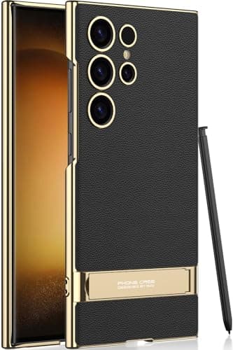 SOUTEM Coque en Cuir Végétalien pour Samsung Galaxy S24 Ultra avec 4 Modes de Béquille Réglable, Fin Flexible Prise Souple Protection Fine et Résistante Aux Chocs pour Samsung S24 Ultra(Noir)