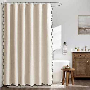 MIULEE Rideau de Douche en Lin Texturé Ondulé 120x200 cm Beige, Luxe Rideau de Douche Imperméable, Anti-Moisissure Tissu Lavable Rideaux de Bain pour Salle de Bain avec 8 Crochets Métalliques.