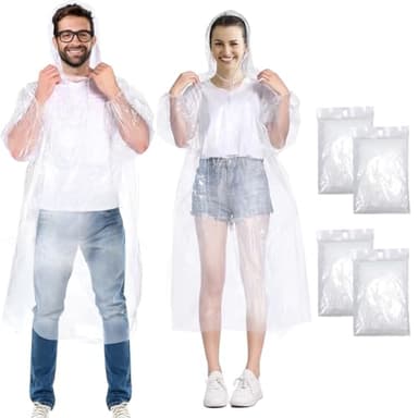 Henrycares Ponchos de pluie imperméables pour adultes 4pièces, 4/6/10 pièces jetables transparents pour femmes et hommes, 150 cm avec capuche et manches, pour concert en plein air, parc à thème