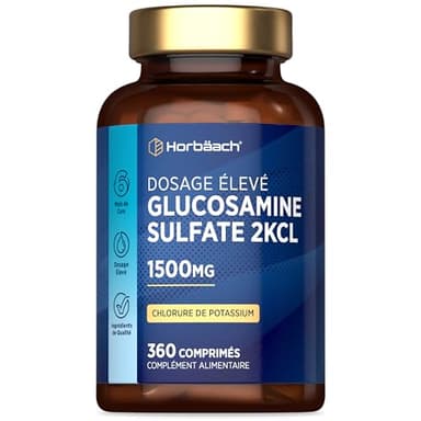 Glucosamine Sulfate 1500mg 2KCl | 360 Comprimés | Complément Alimentaire à Haute Dose | Glucosamine Sulphate Supplement | by Horbaach