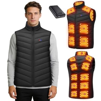 Gilet Chauffante avec Batterie 27000mAh 7.4V Doudoune Chauffante Veste Électrique 3 Niveaux de Chaleur 17 Zones Homme Femme (FR/ES, Alpha/lettres, L, Taille normale, Taille normale, Noir profond)