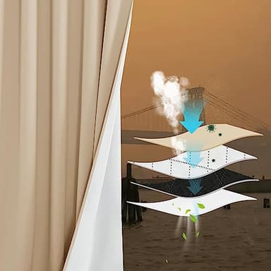 PONY DANCE Rideau Phonique Anti Bruit - Rideaux Occultant Isolant Thermique Acoustiques Anti Poussière Epais Opaque pour Maison Chambre à Oeillets, 132 x 210cm, 2 Panneaux, Beige Jaune