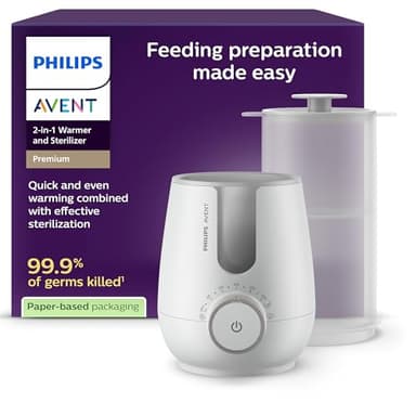 PHILIPS Avent Premium - Chauffe-biberon et stérilisateur 2 en 1 de type bain-marie et conforme aux normes hospitalières, avec capteur intelligent de la température, SCF359/00