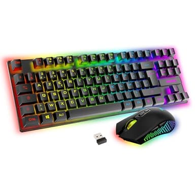 Akuma – Pack Gaming Sentai C03 WL Clavier TKL + Souris sans Fil Rechargeable Rétroéclairé, AZERTY Français, 3200 DPI – Pack pour PC PS4 PS5 – Noir – Plug & Play