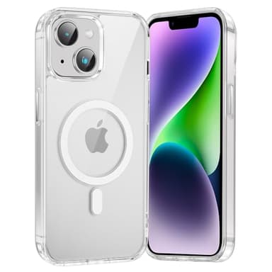 Coiwxmoi Coque Magnétique pour Apple iPhone 14 Plus,Compatible avec MagSafe Recharge sans Fil,Transparent Etui PC Dur +TPU Bumper Antichoc Protection Housse pour iPhone 14 Plus 6.7",Transparent