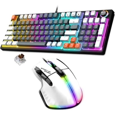 Spirit Of Gamer, Pack Clavier Souris Gamer sans Fil RGB, Clavier Gamer Mécanique AZERTY, 97 Touches à Switch Marron 100% Antighosting, Souris Gamer Blanche Filaire pour PC 12800 DPI