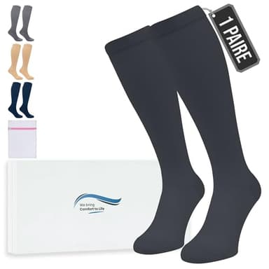 360 Relief Bas de Contention - 1 Paire Couleur Unie Chaussettes de Compression Femme et Homme - Idéales pour Vols, Voyages et Sports - S/M Noir avec sac de lavage en maille