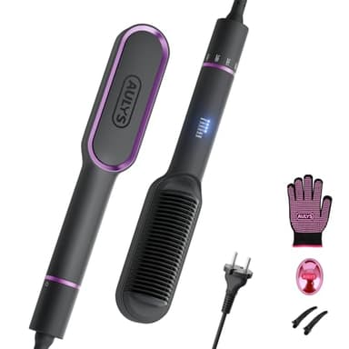 AULYS Lisseur Cheveux Céramique, Brosse Lissante Chauffant Avec 25s PTC Chauffage, Fer à Lisser Peigne avec 5 Températures Ajustables (140-200°C), Anti-BrûLure, Brosse Chauffante