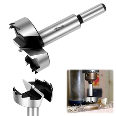 Flintonic Mèche Forstner 50 mm pour bois, Foret Forstner pour bois, Foret à B ois Multi-Dents, f oret à Ailettes Plates, Mèche f orstner avec Tige Ronde, pour le Perçage Dans le B ois,Contreplaqué