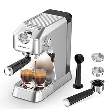 KitchenBoss Machines à Expresso Professionnelle：Machine à Café 15 bars pour la Maison, Machine à Cappuccino avec Buse Vapeur, Semi-Automatique Cafetière à Latte, Machine Expresso Acier Inoxydable